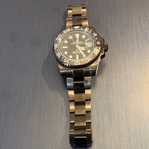 Rolex Black Stainless GMT Watch with Luminous Dial